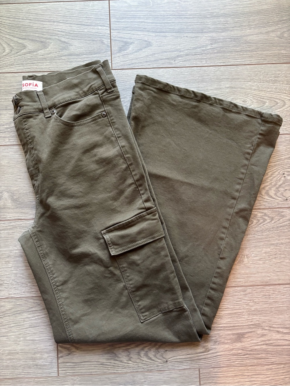 Sofia Jeans Margot Wide Leg Cargo Jeans Army Olive Green Womens Size 10 High